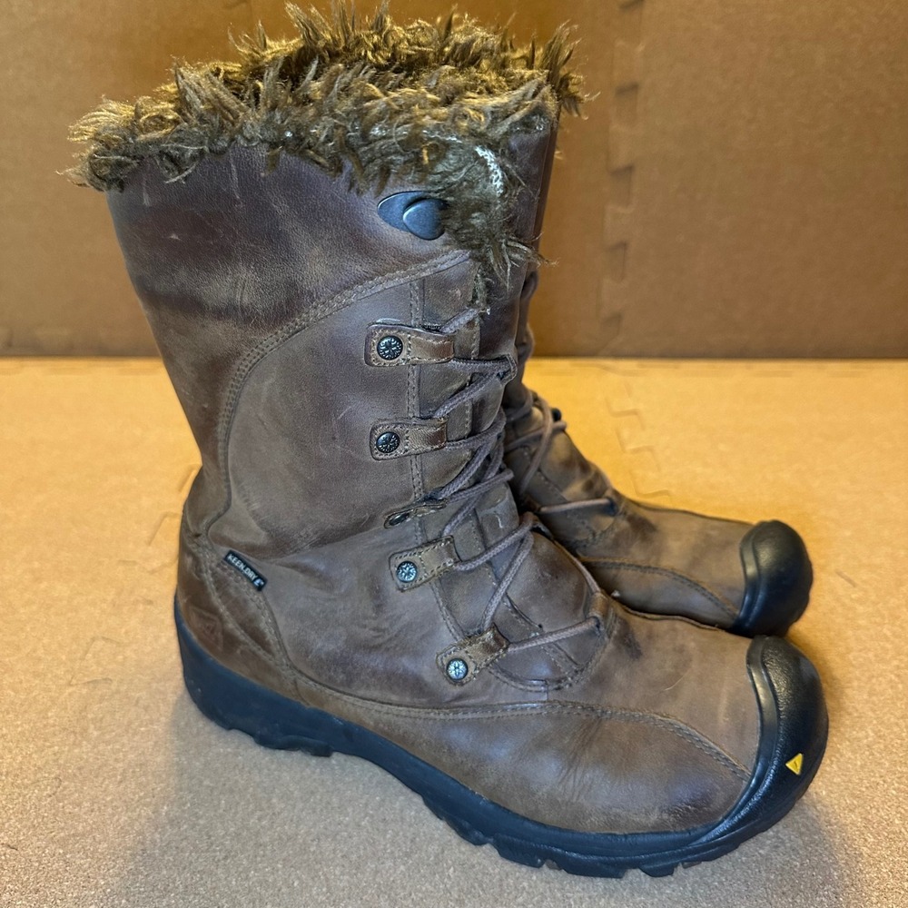 KEEN Bern Baby Bern Winter Boots Women 9 Brown Faux Fur Waterproof Leather Lace